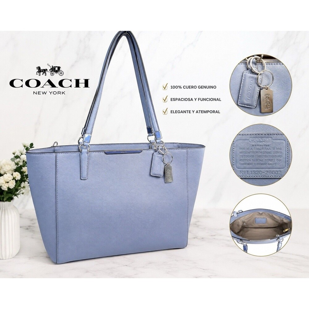 Coach Madison Saffiano Leather East/West Tote Bag in the Cornflower Blue